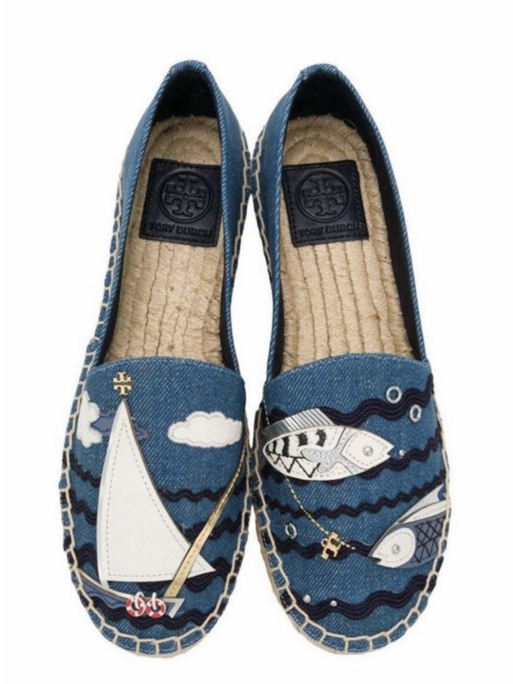NEW Women’s Tory Burch Denim Chambray Seaside Espadrilles, Size 10